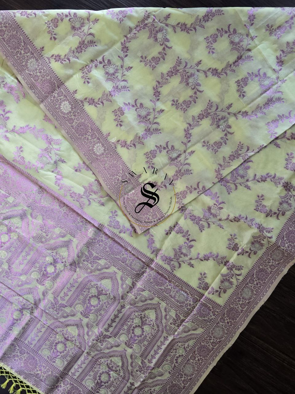 Soft Organza silk with zari woven Banarasi Jaal pattern with matching blouse piece.