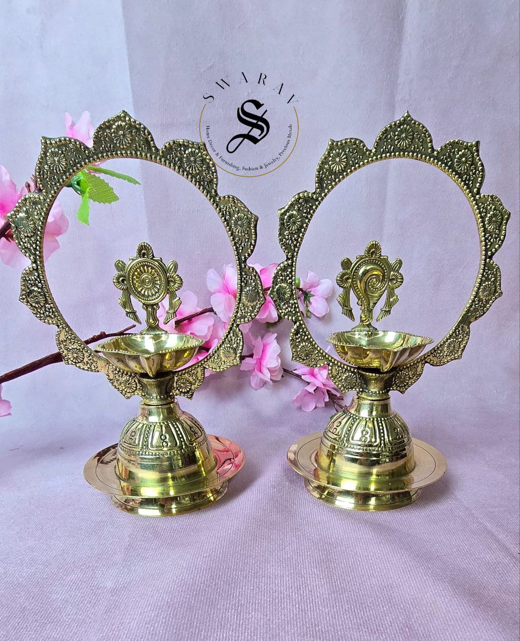 Brass Sankhu chakram diya. Set of 2.