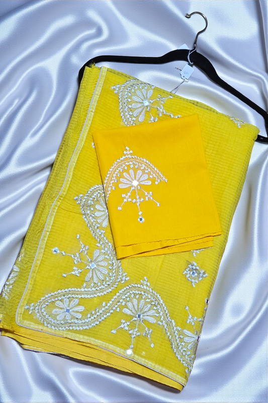 Soft cotton self check thread work Saree with matching work Blouse.