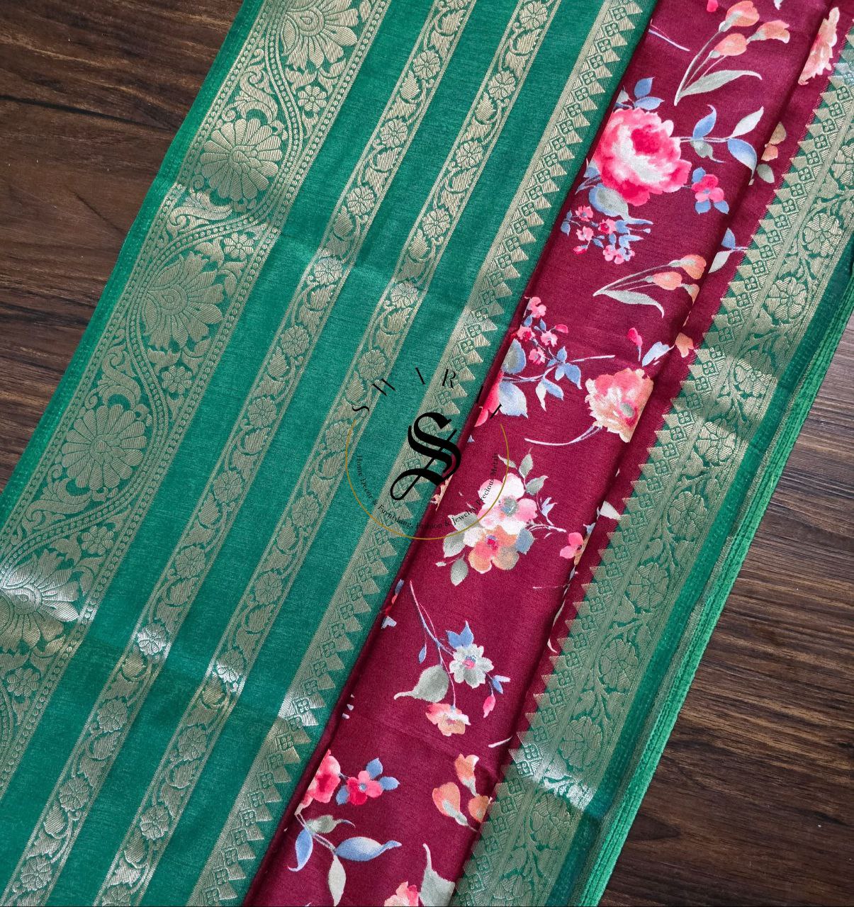 Gap border Soft silk saree with contrast Blouse piece