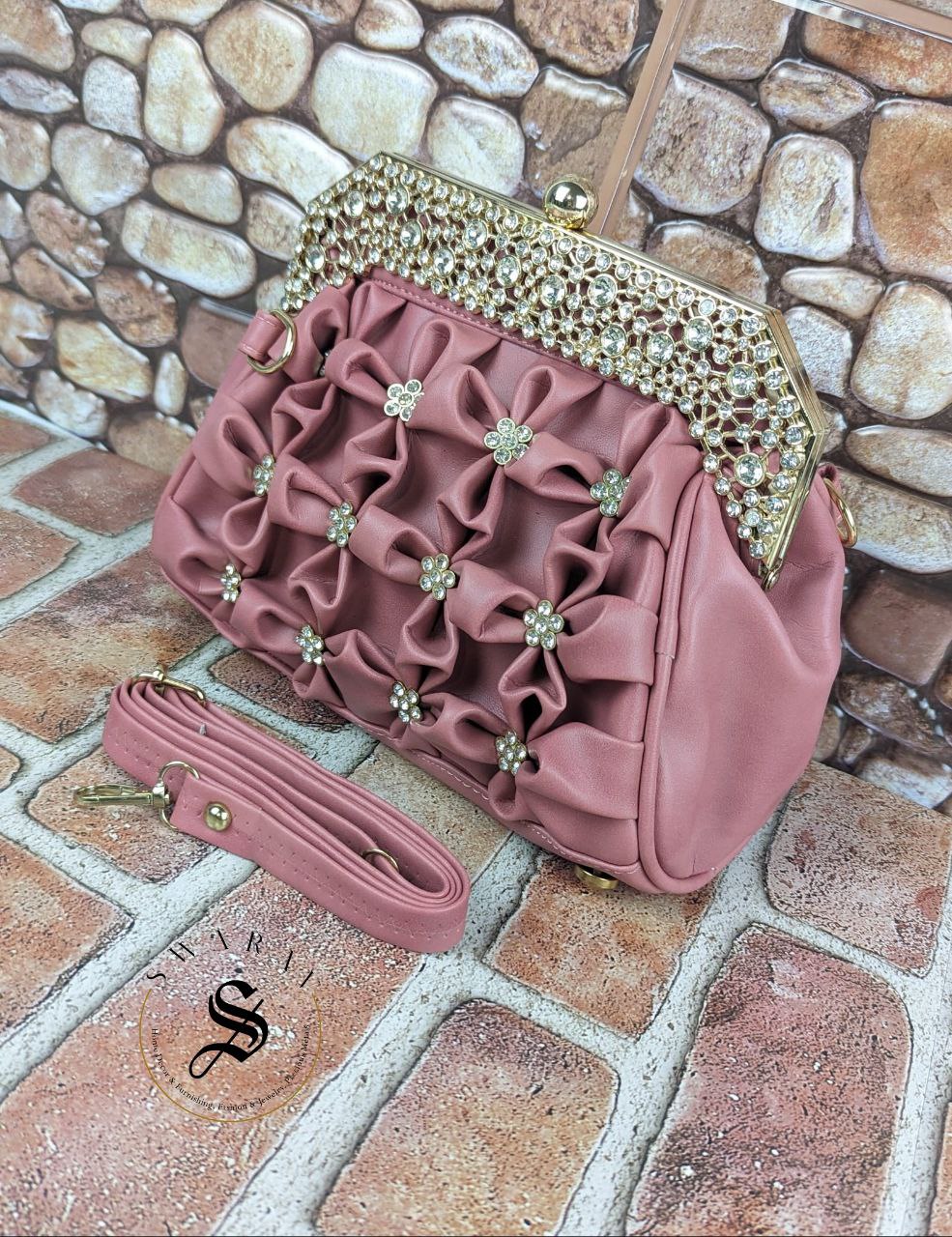 Faux Leather Floral party Clutch - Cherry Bloosom Pink