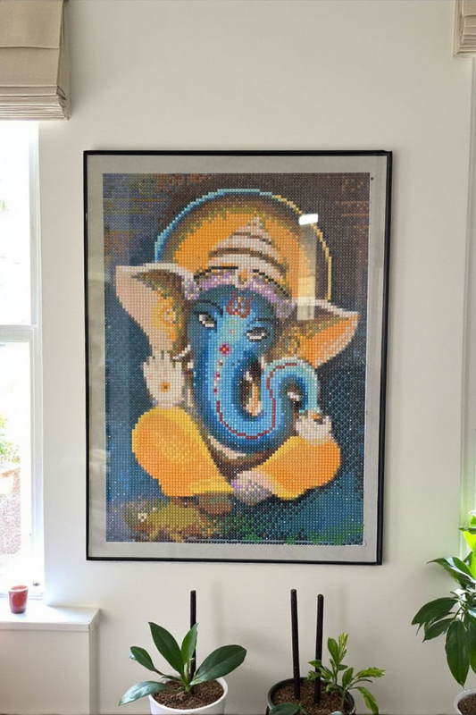 Handmade framed Crystal Beads Ganesha painting.