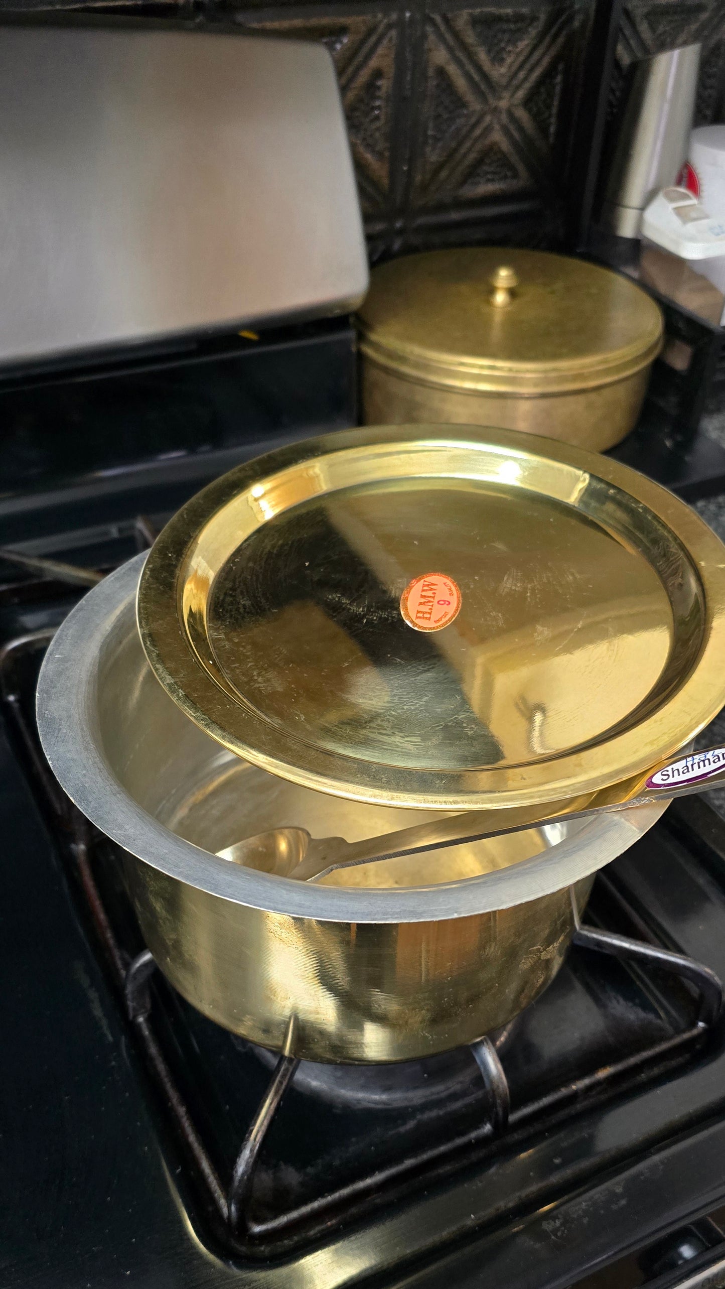 Pure Brass vessel with Tin coating. Set of 3. Capacity - 2 Liter. NOT INDUCTION CAPATIBLE. Design - 2.