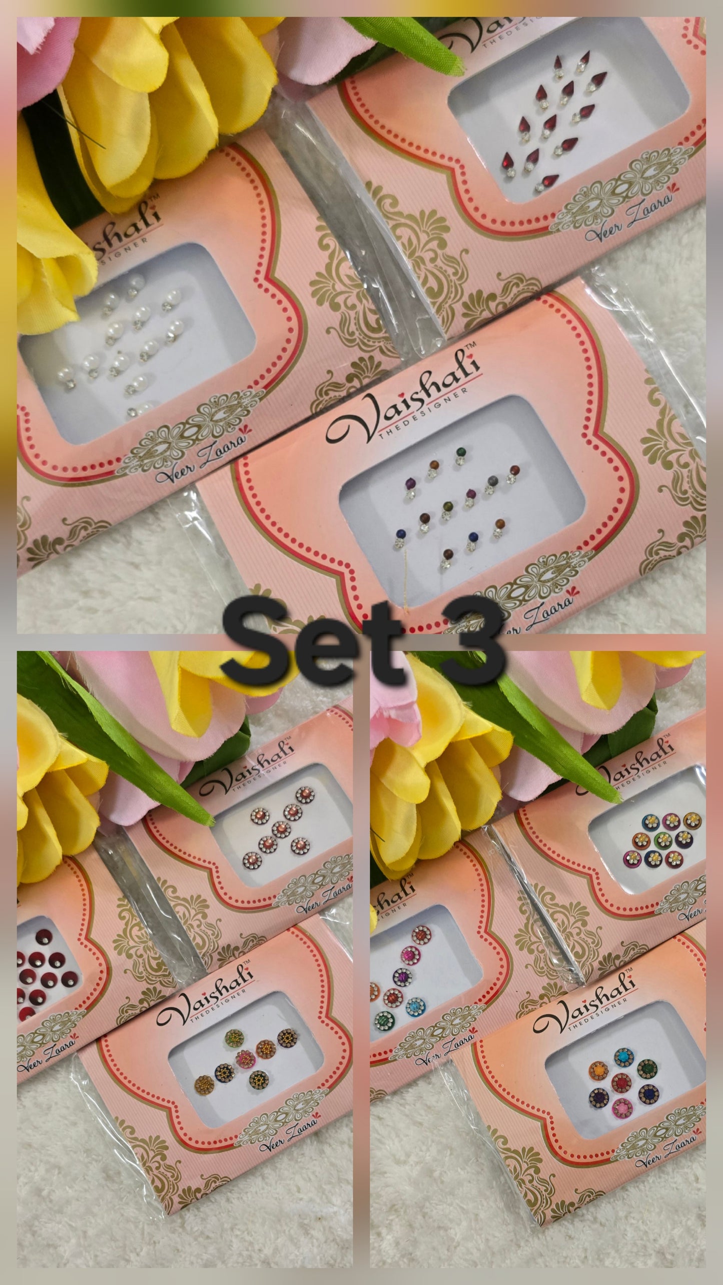 Pack of 9 - Veer Zaara fancy designer Bindi set. @ $3