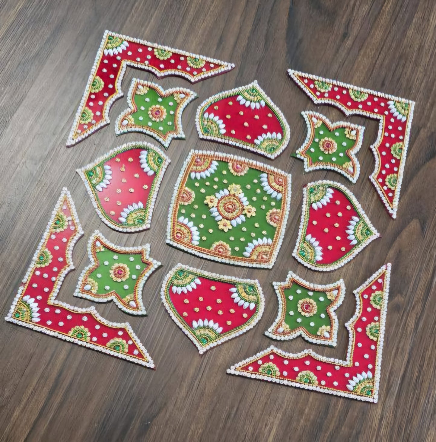 Handmade Acrylic Rangoli, set of 13 pieces. Multi color. Size - 12 inch.