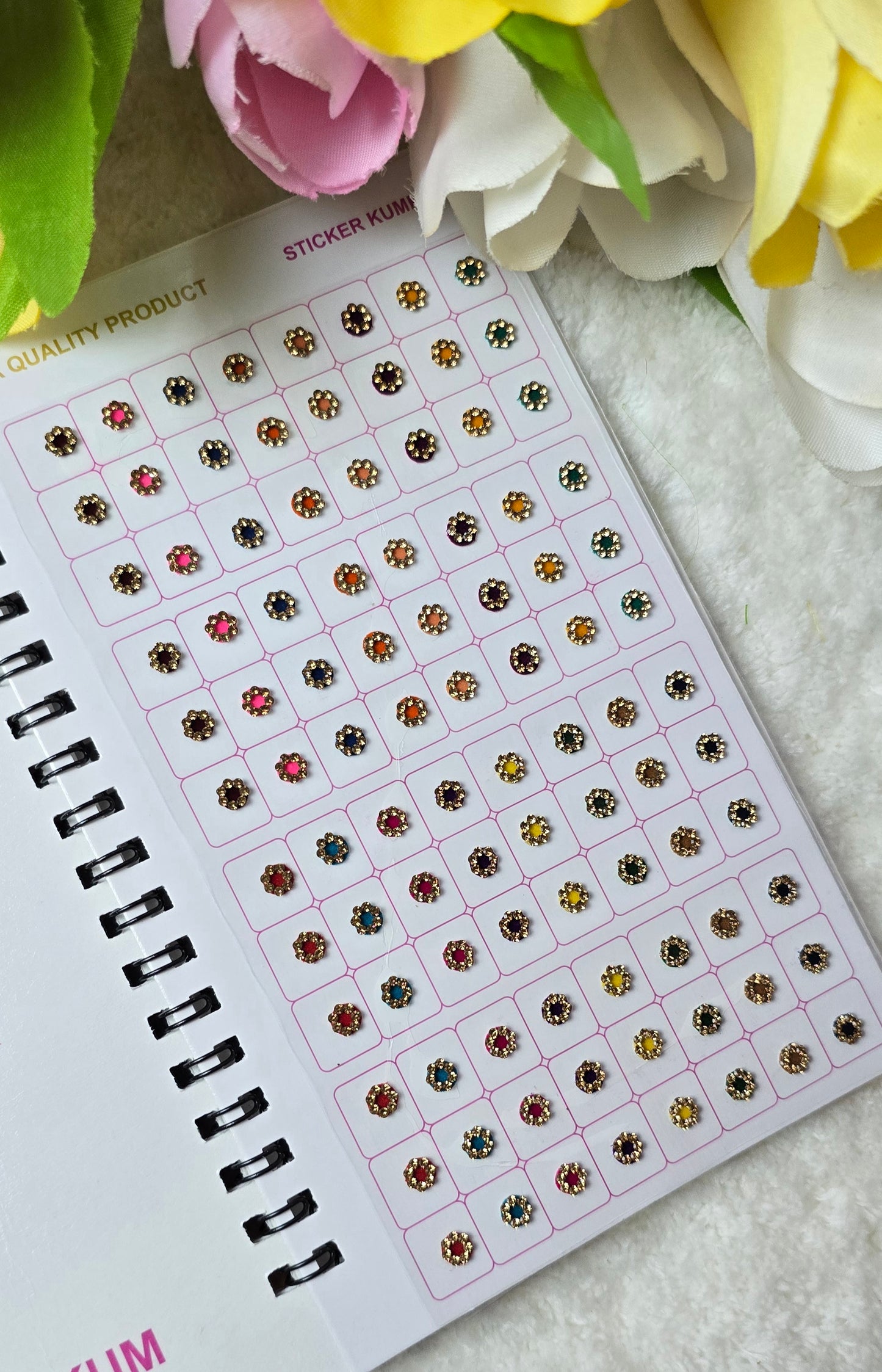 Navya - 480 count multi size multi color STONE BORDER spiral Bindi Book.