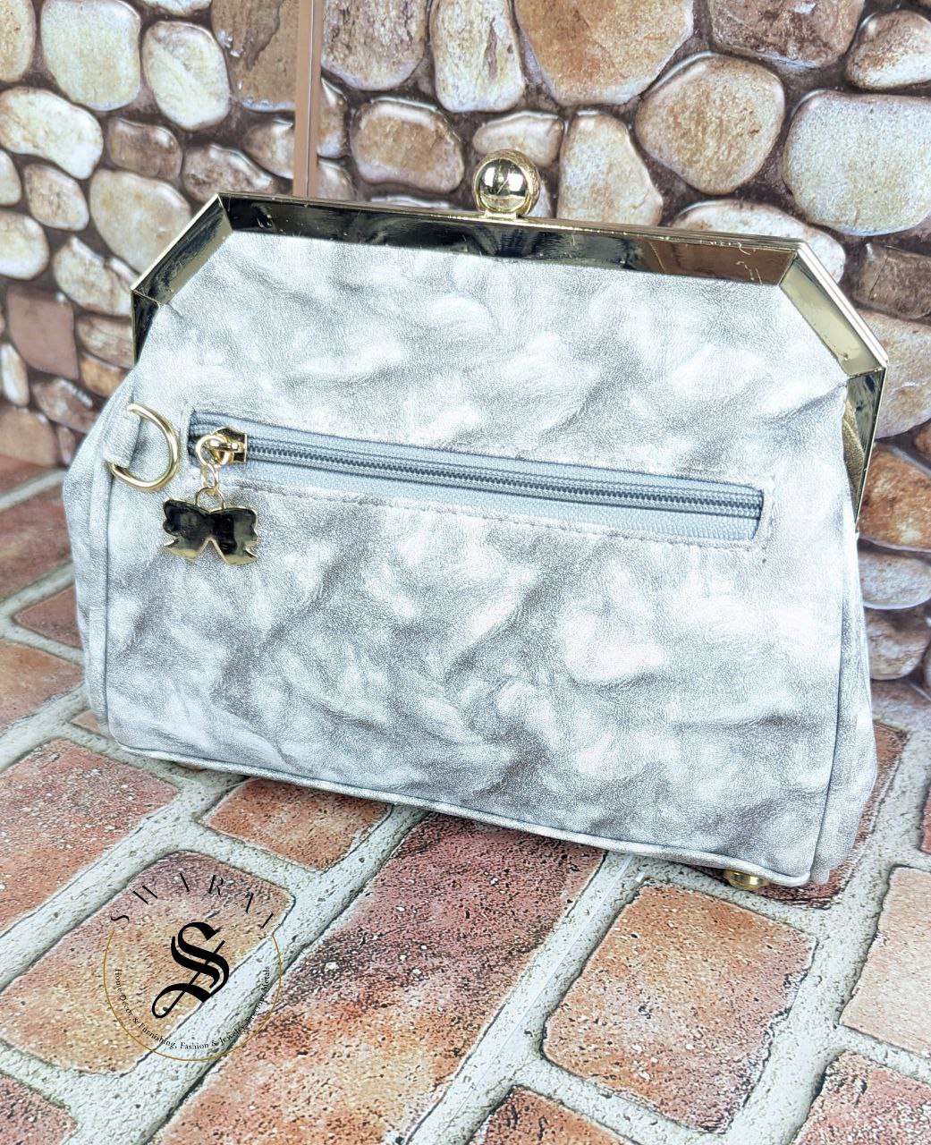 Faux Leather Floral party Clutch - Cloudy White