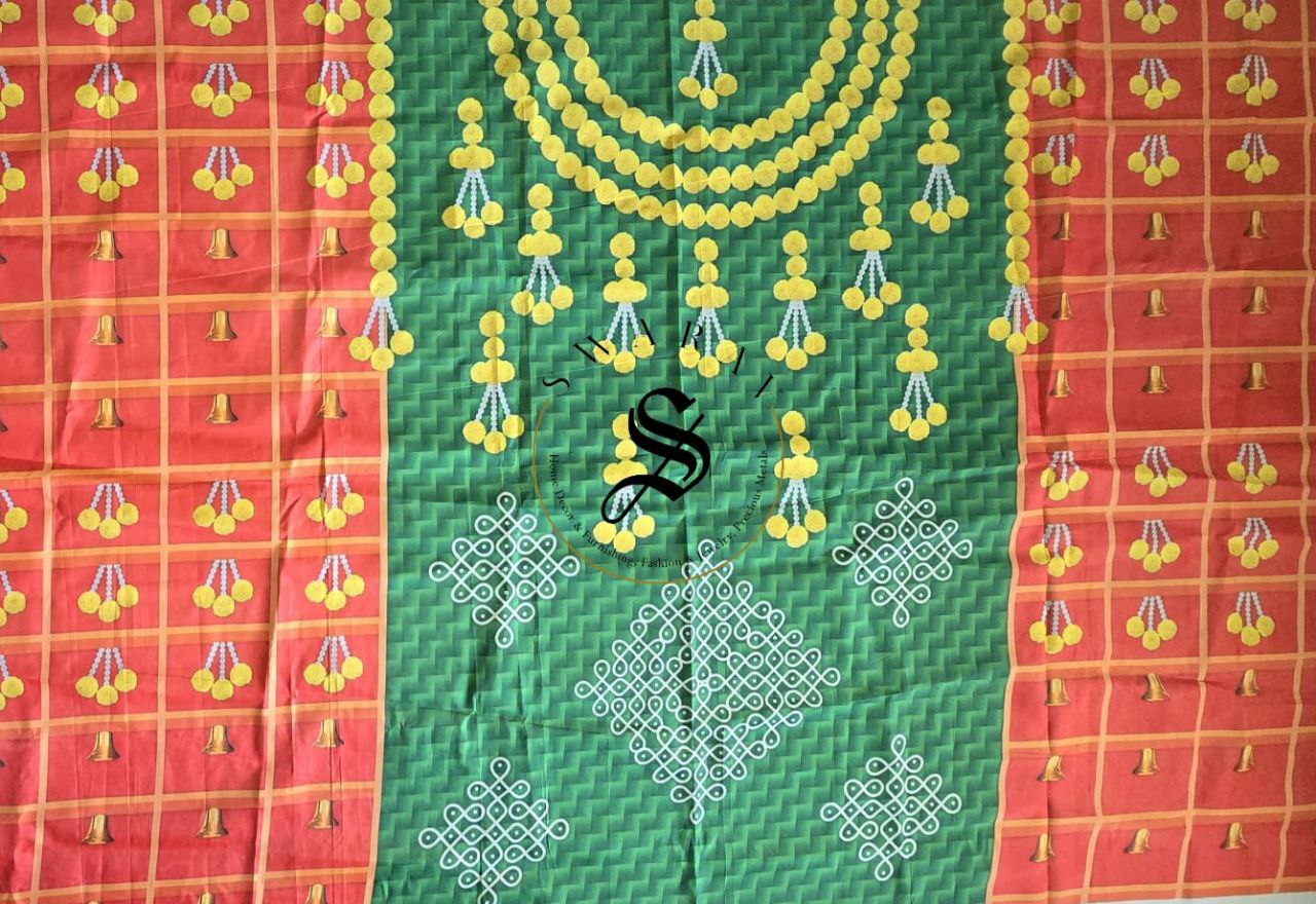 Kolam Backdrop in Taiwan Fabric.  Size - 5 by 8 feet. Shape - Horizontal wall hanging.