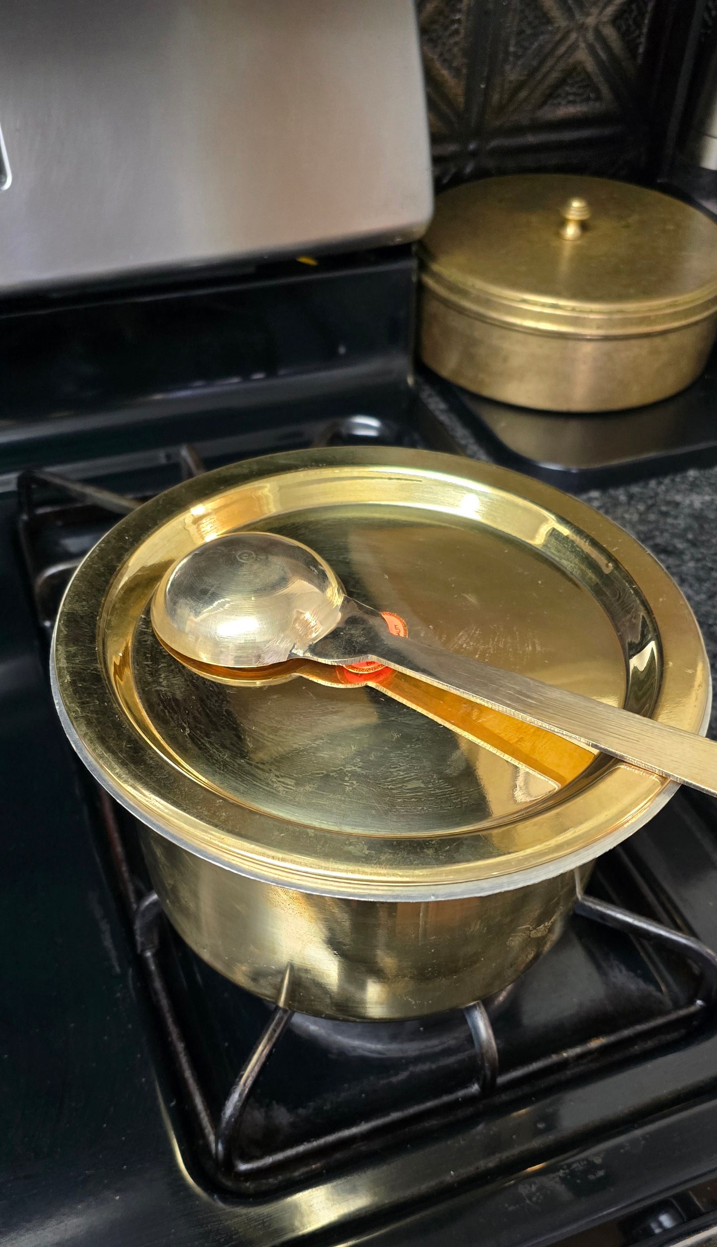 Pure Brass vessel with Tin coating. Set of 3. Capacity - 2 Liter. NOT INDUCTION CAPATIBLE. Design - 2.