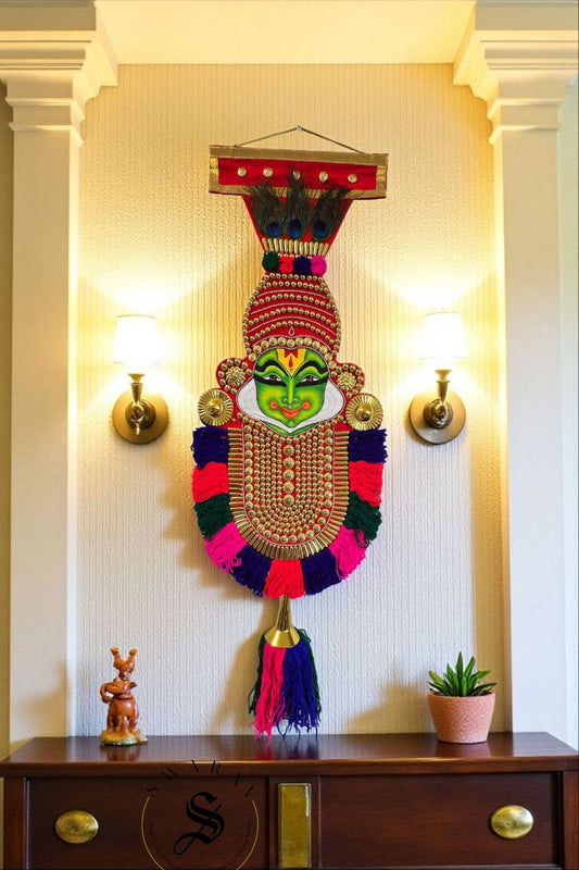 Handmade wall hanging - Traditional Kerala Netipattam with kathakali face. Length - 30 inches