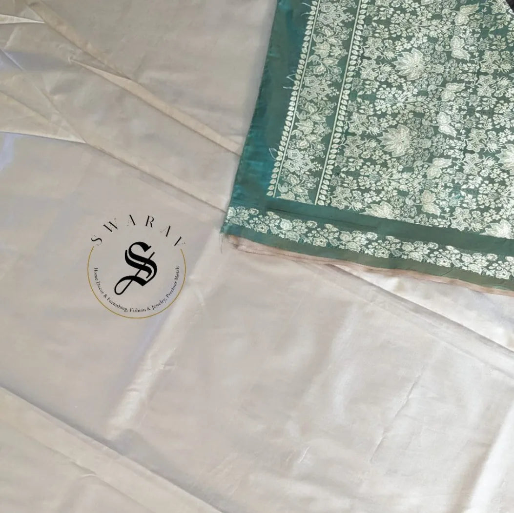 Soft Satin Silk self border Saree with grand contrast pallu and stitched blouse