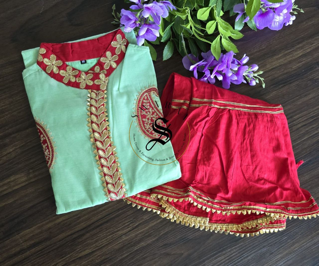 Chanderi silk fabric Kurta Sharara set with gota Patti work. Size : Small (38)