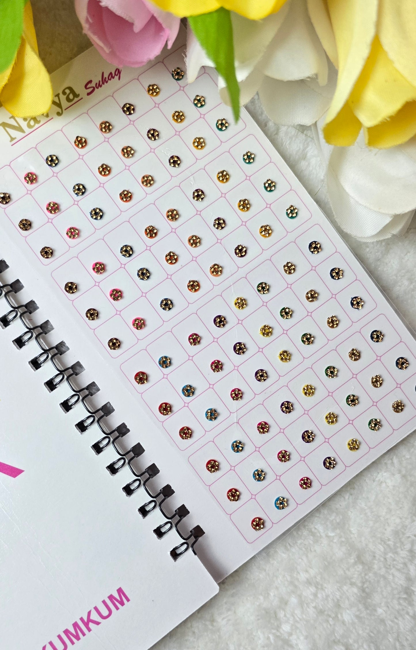 Navya - 480 count multi size multi color STONE BORDER spiral Bindi Book.