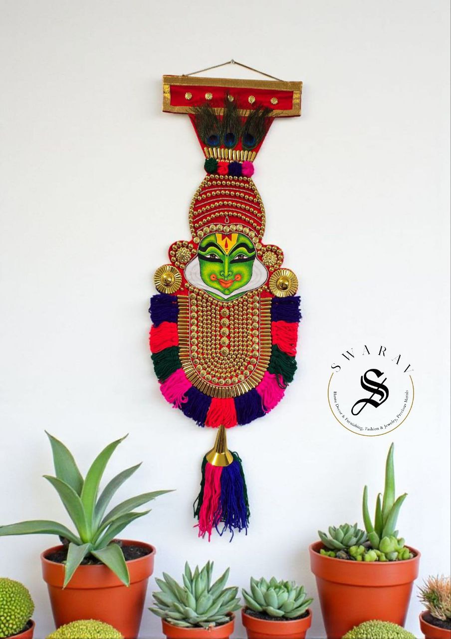 Handmade wall hanging - Traditional Kerala Netipattam with kathakali face. Length - 30 inches
