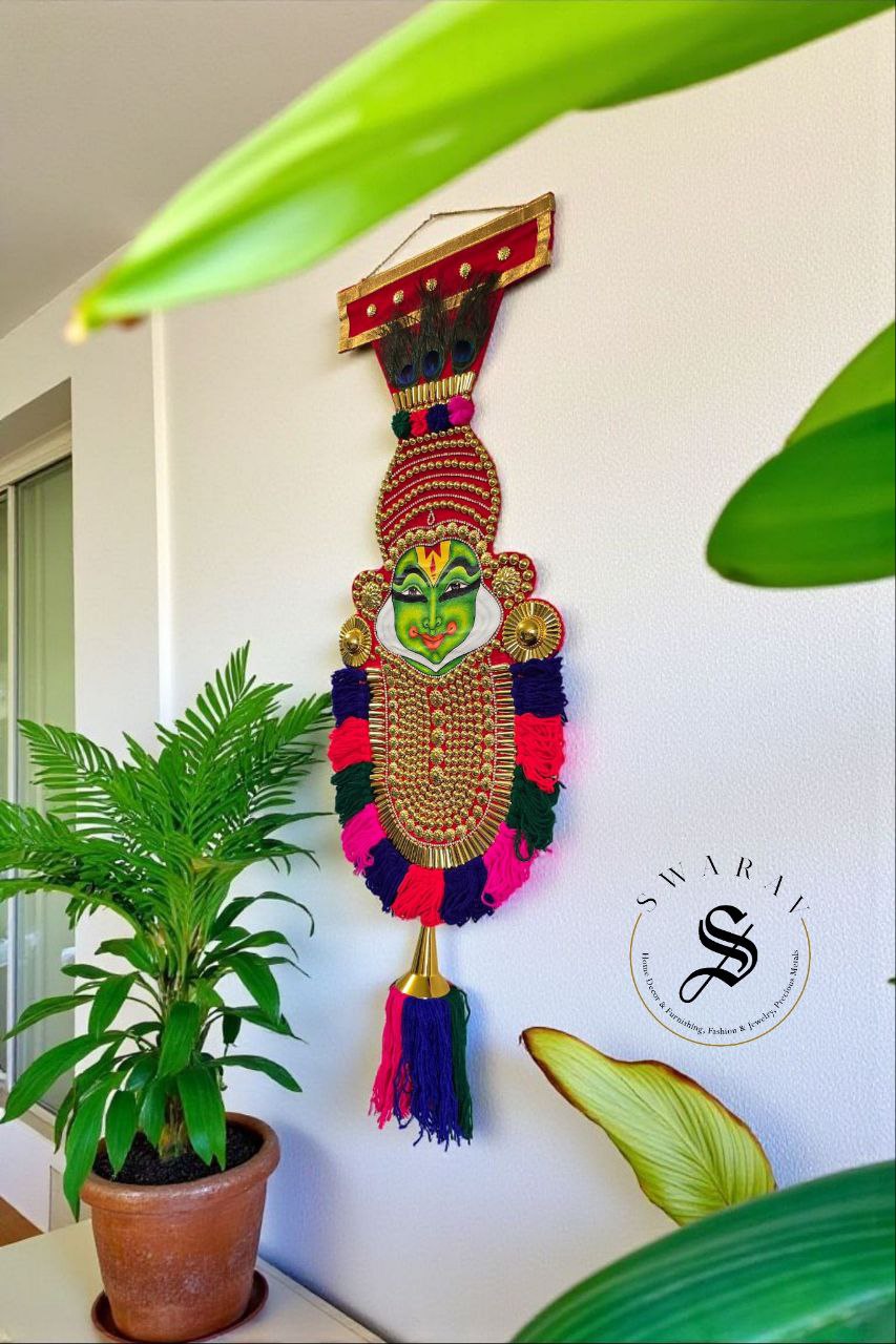 Handmade wall hanging - Traditional Kerala Netipattam with kathakali face. Length - 30 inches