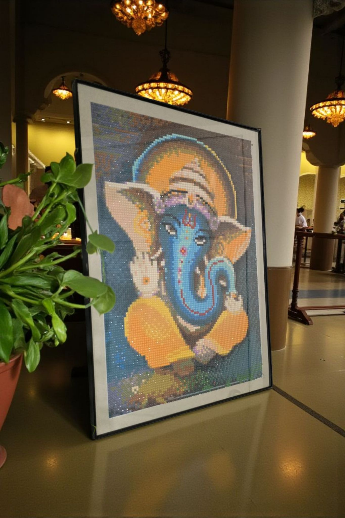 Handmade framed Crystal Beads Ganesha painting.