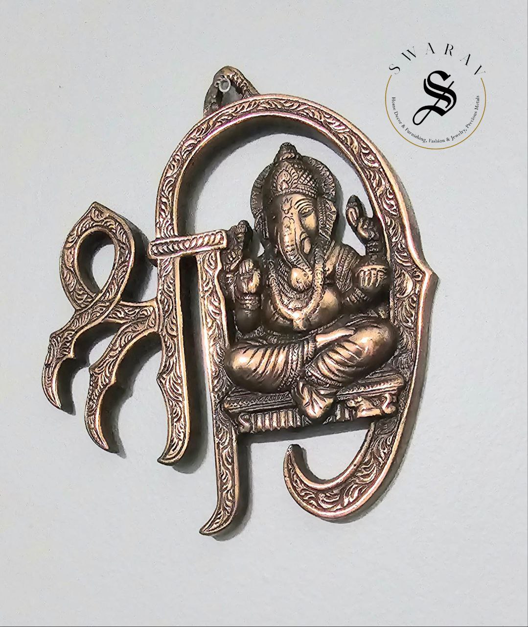 Gun metal ( Black metal/ Red Brass) Shri Ganesh wall decor. Size : 10 inch.