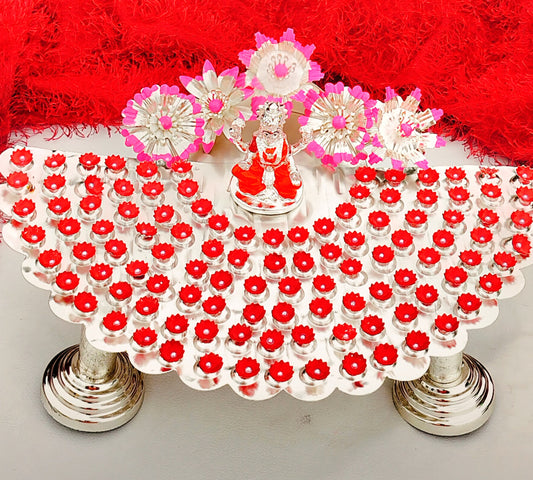 German silver Lakshmi Astottara pooja stand with 108 flowers + 5 big flowers + 1 Lakshmi Idol.