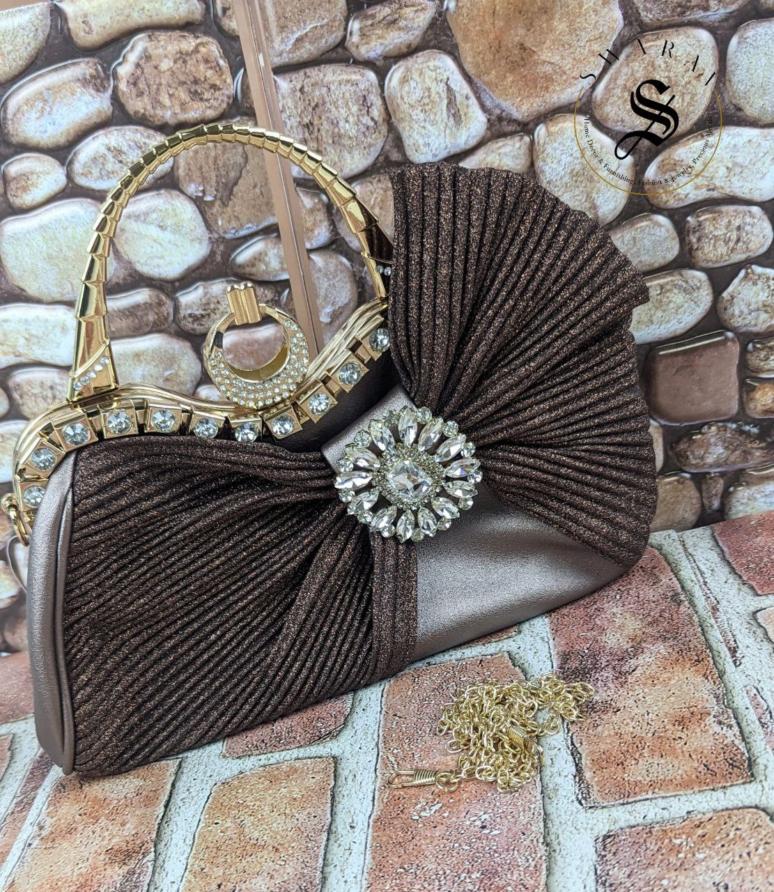 Faux Leather Side Bow Party Clutch - Copper.