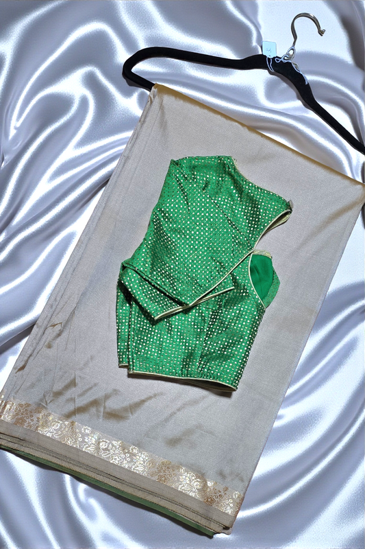 Soft Satin Silk self border Saree with grand contrast pallu and stitched blouse