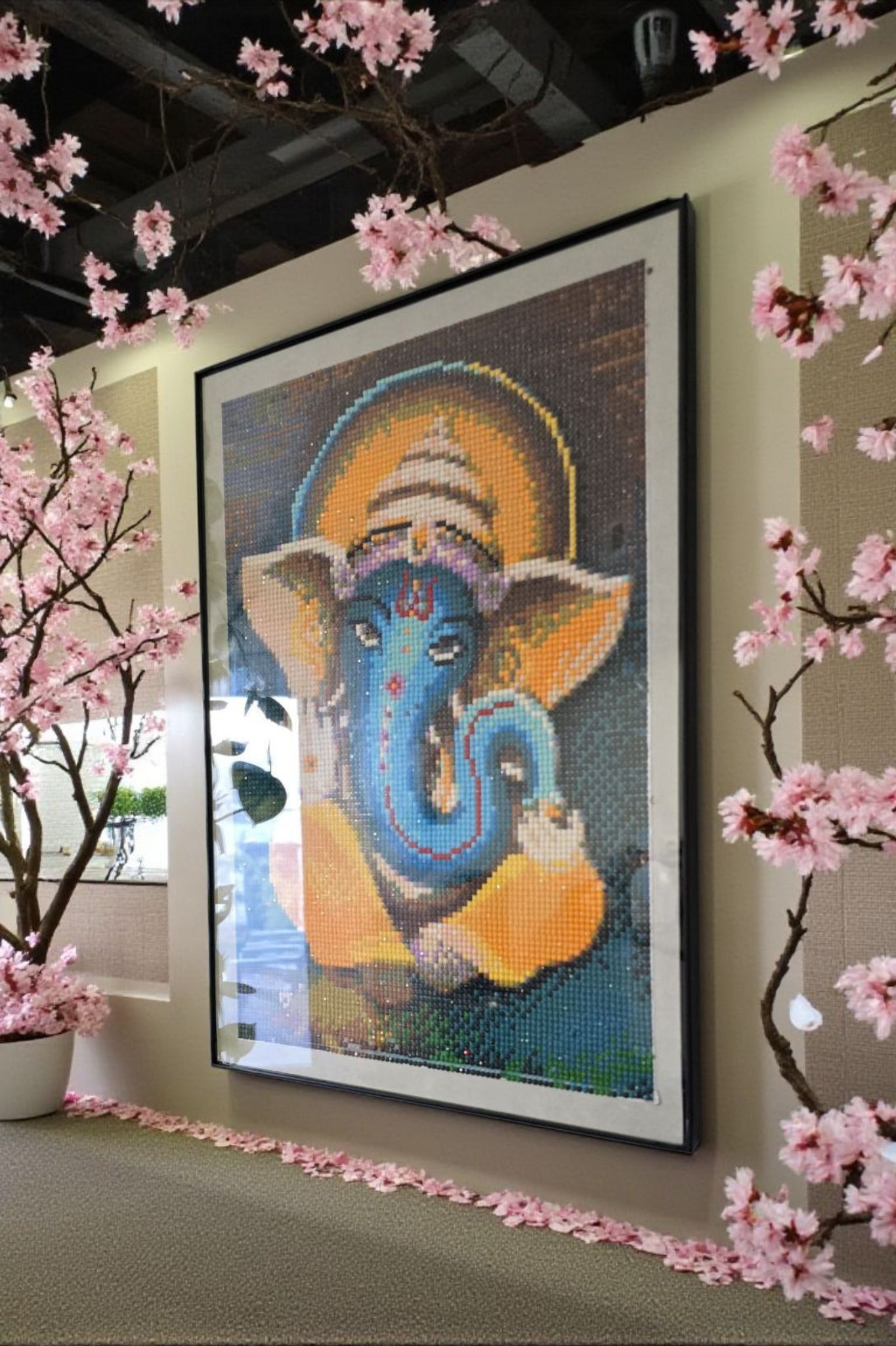 Handmade framed Crystal Beads Ganesha painting.