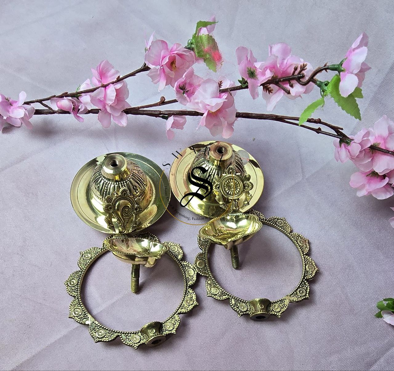 Brass Sankhu chakram diya. Set of 2.