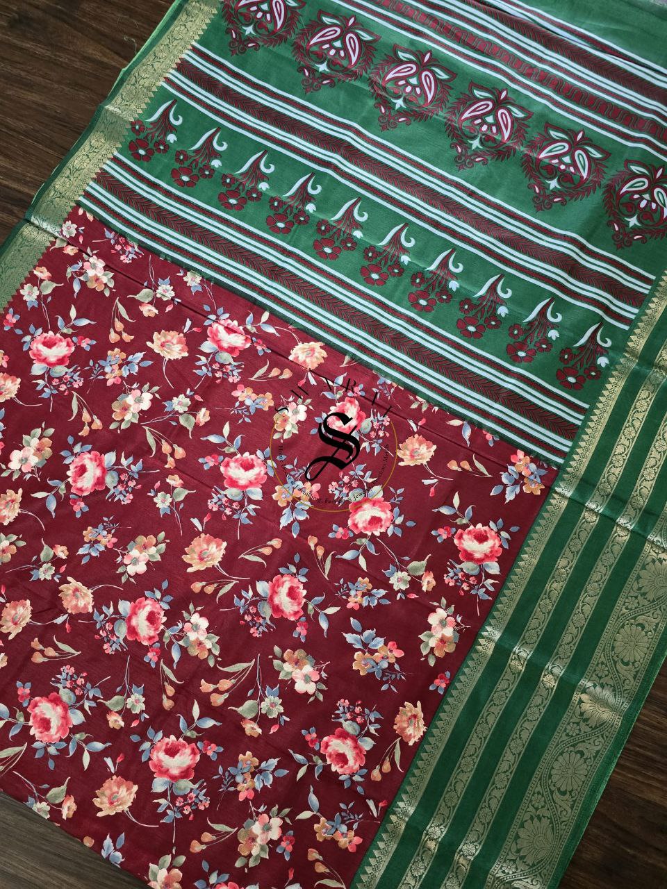 Gap border Soft silk saree with contrast Blouse piece