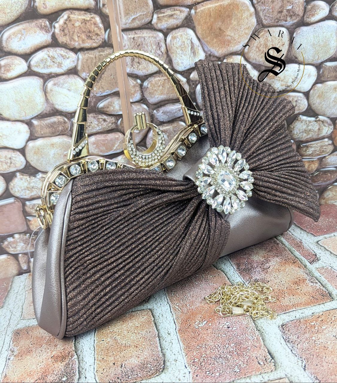 Faux Leather Side Bow Party Clutch - Copper.