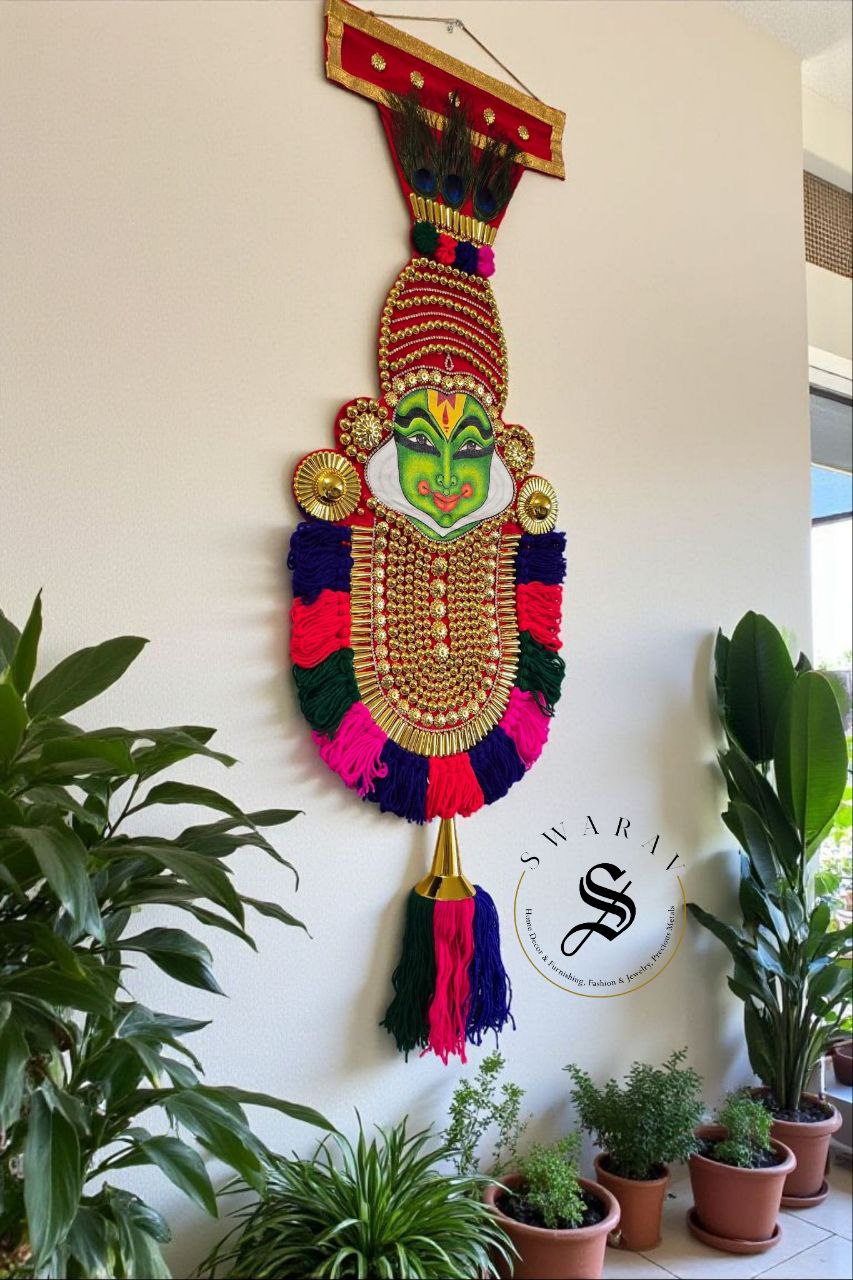 Handmade wall hanging - Traditional Kerala Netipattam with kathakali face. Length - 30 inches