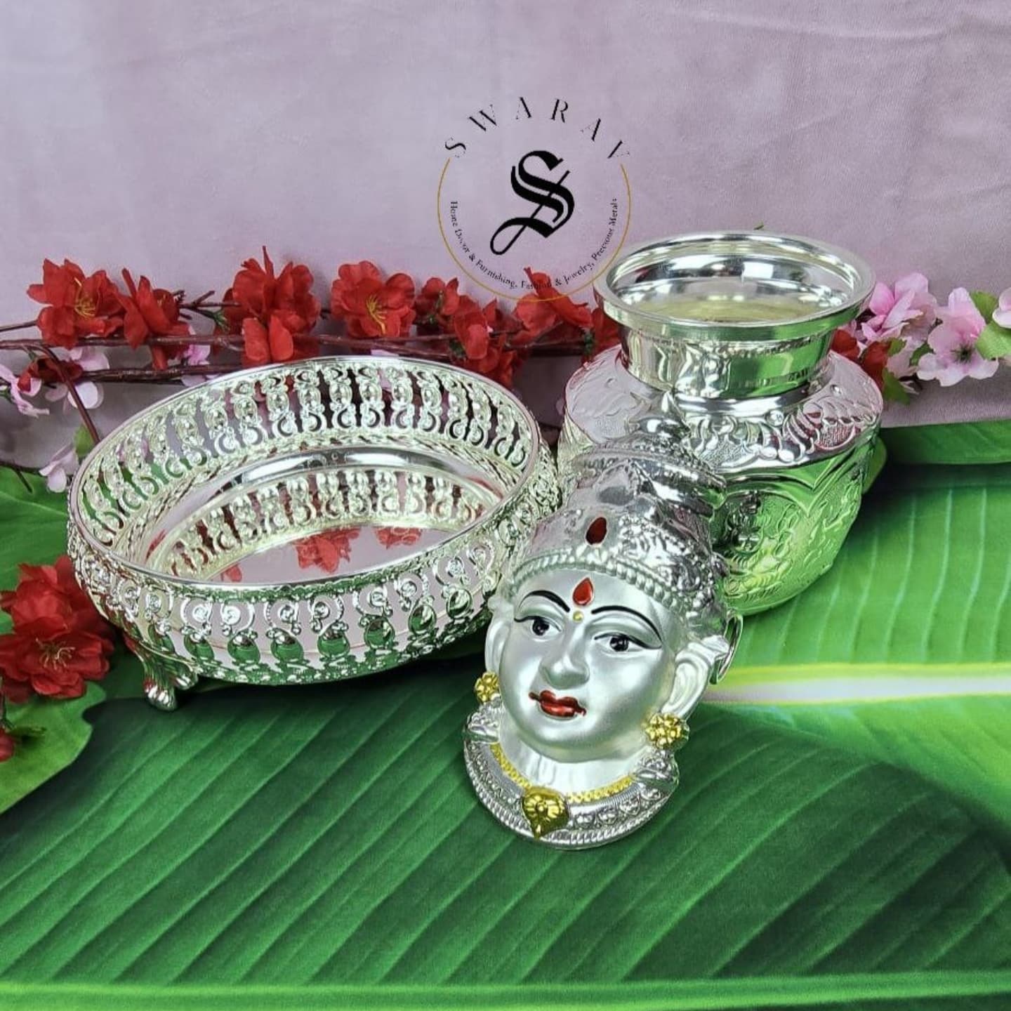 German Silver mini  Pooja combo. pack of 3 items.