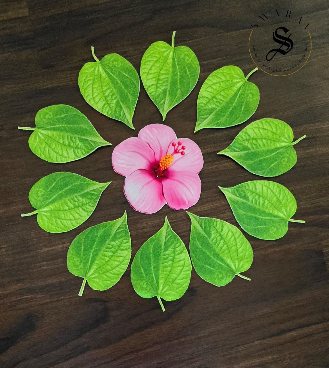 Shubhamastu - Fabric made 27pc set of Banana, Mango and Betelnut leaf and Hibiscus and Marigold Flower for floor or kalash or Pooja thali decor.