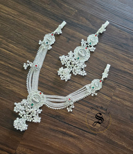 Radha Krishna engraved Oxydised Silver waist Belt/ jewelry set with Chabi Guchcha ( key holder)