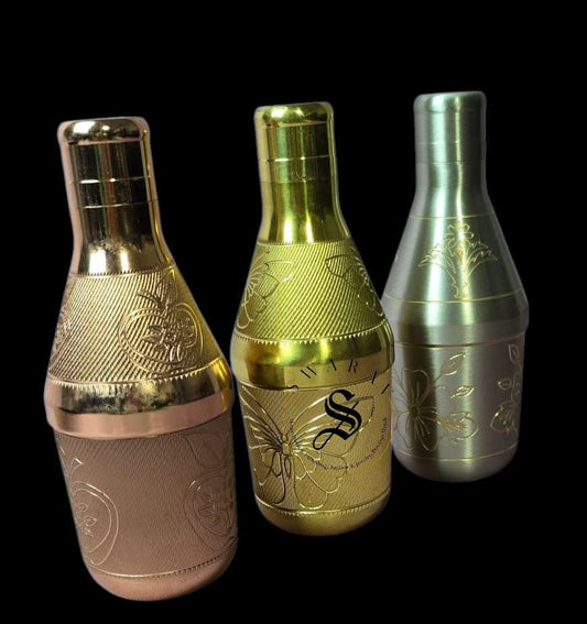 Pure Brass designer multi utility Mini bottles with beautiful engraving. (Set of 3 )Size : 6 inch