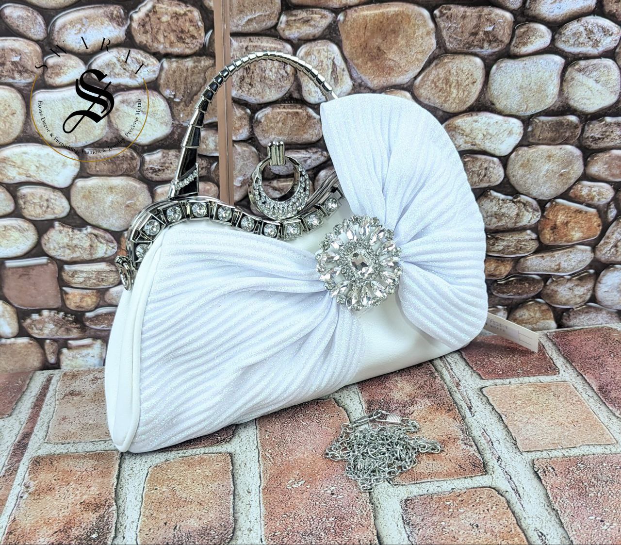 Faux Leather Side Bow Party Clutch - Pure White