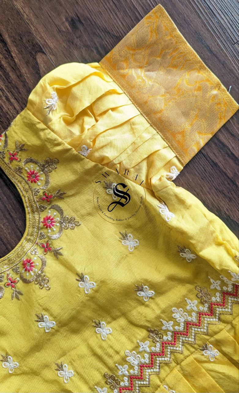 Zari woven cotton blend  Pavadai set ( Ghaghra Blouse )for Baby Girl . Age 6.