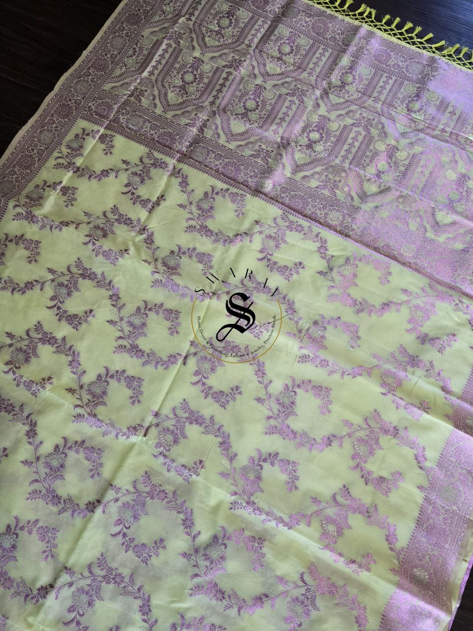 Soft Organza silk with zari woven Banarasi Jaal pattern with matching blouse piece.