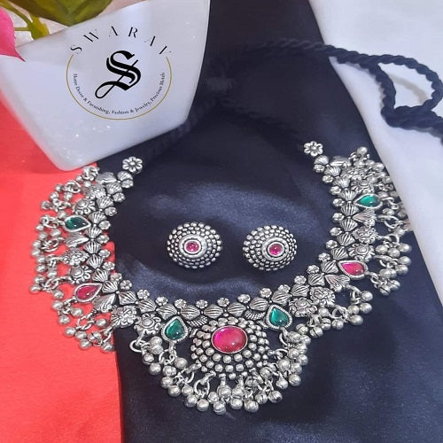 Oxydised Kohlapuri Saaj Necklace -Short