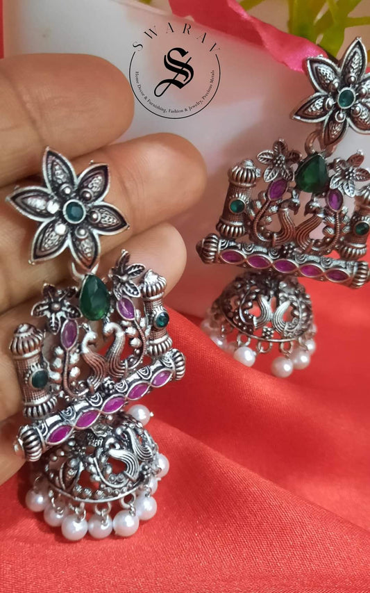 Oxidized peacock Jhumkas