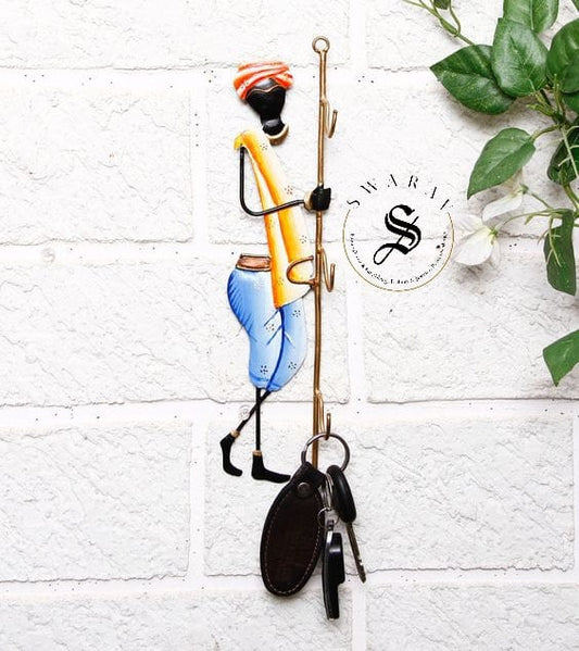 Wrought iron Pitwa Art Key Hanger – Village man ( 3 Hooks )