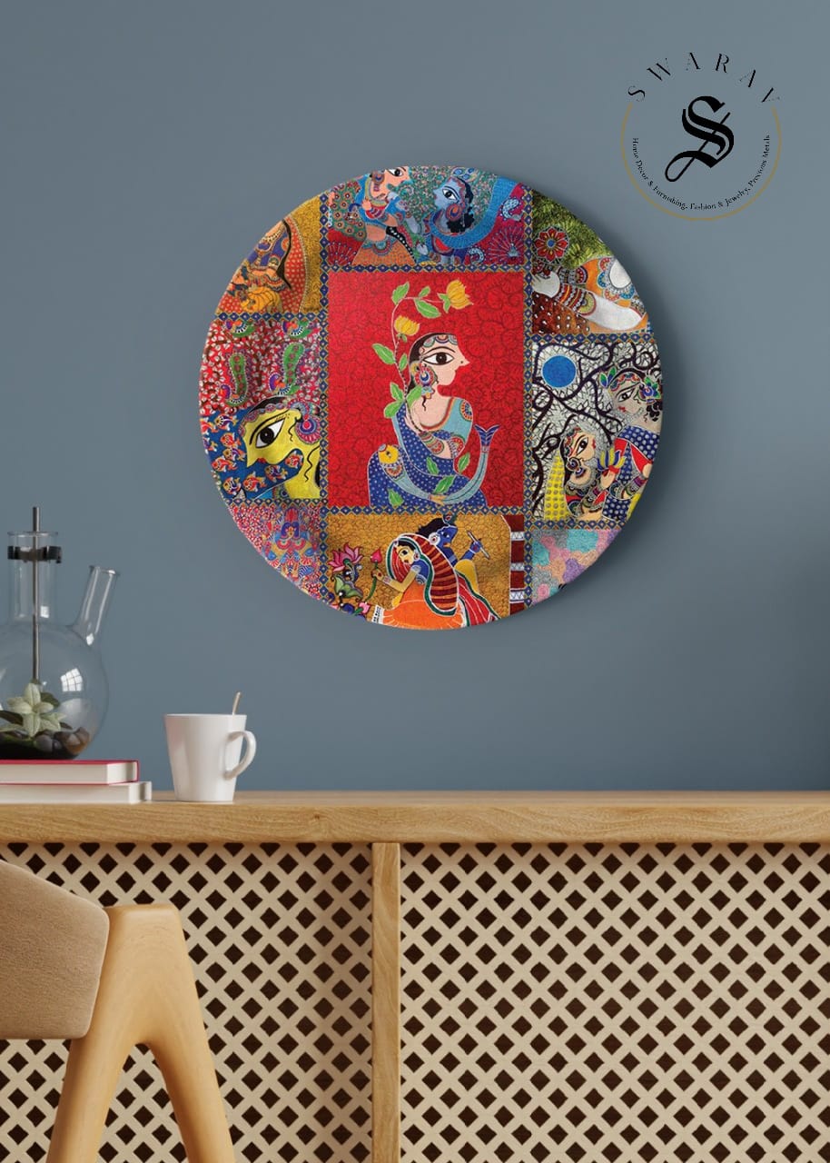 Ethnic theme printed And Laminated unbreakable acrylic  wall plates. Diameter 11 inch