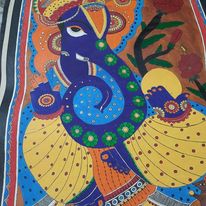 Madhubani or Mithila Painting – Lord Ganesha with his beautiful ornaments and Laddu in hand.