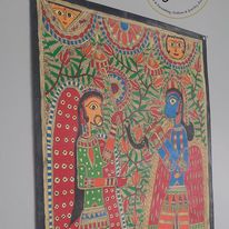 Madhubani or Mithila Painting. Swayamvar of Lord Ram and Maa Sita Theme.