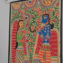 Madhubani or Mithila Painting. Swayamvar of Lord Ram and Maa Sita Theme.