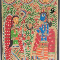 Madhubani or Mithila Painting. Swayamvar of Lord Ram and Maa Sita Theme.