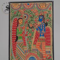 Madhubani or Mithila Painting. Swayamvar of Lord Ram and Maa Sita Theme.